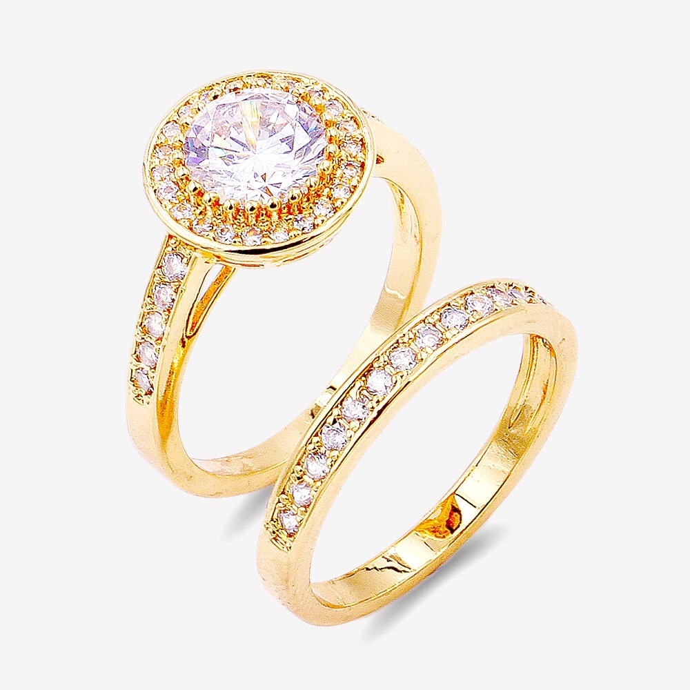 2PCS Gold Plated CZ Embellished Rings